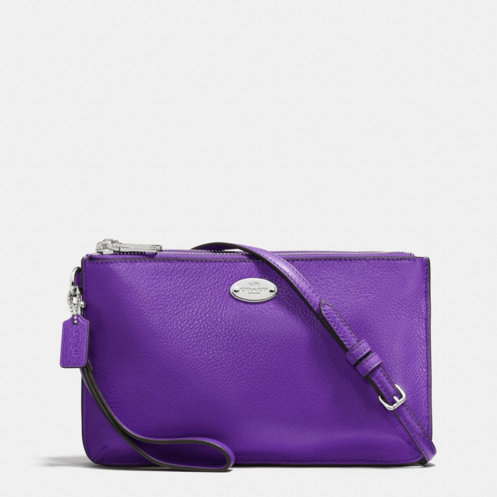 COACH LYLA DOUBLE GUSSET CROSSBODY IN PEBBLE LEATHER - SILVER/PURPLE IRIS - F53157