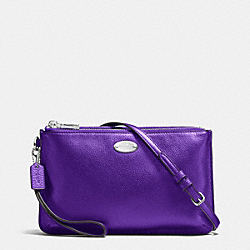 COACH LYLA DOUBLE GUSSET CROSSBODY IN PEBBLE LEATHER - SILVER/METALLIC PURPLE IRIS - F53157