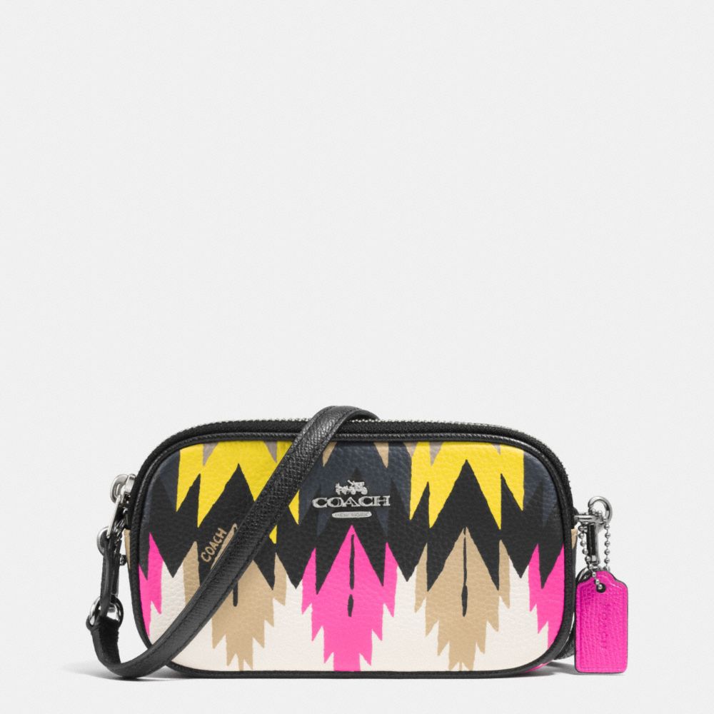 COACH CROSSBODY POUCH IN PRINTED CROSSGRAIN LEATHER - SILVER/HAWK FEATHER - F53198