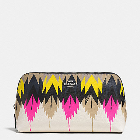 COACH COSMETIC CASE 22 IN PRINTED CROSSGRAIN LEATHER - SILVER/HAWK FEATHER - f53219
