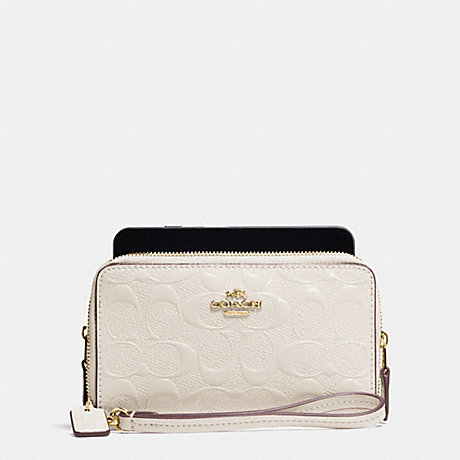 COACH DOUBLE ZIP PHONE WALLET IN SIGNATURE DEBOSSED PATENT LEATHER - IMITATION GOLD/CHALK - f53310
