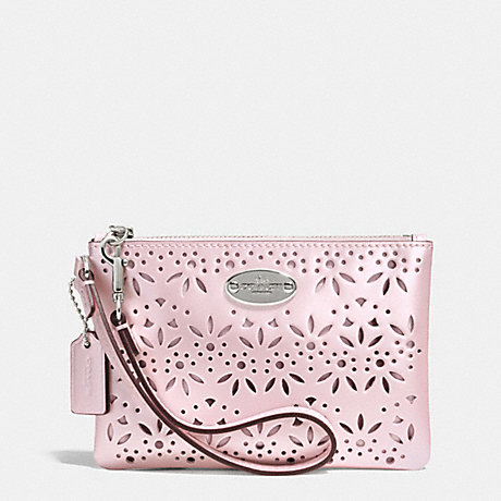 COACH SMALL WRISTLET IN EYELET LEATHER -  SILVER/SHELL PINK - f53336