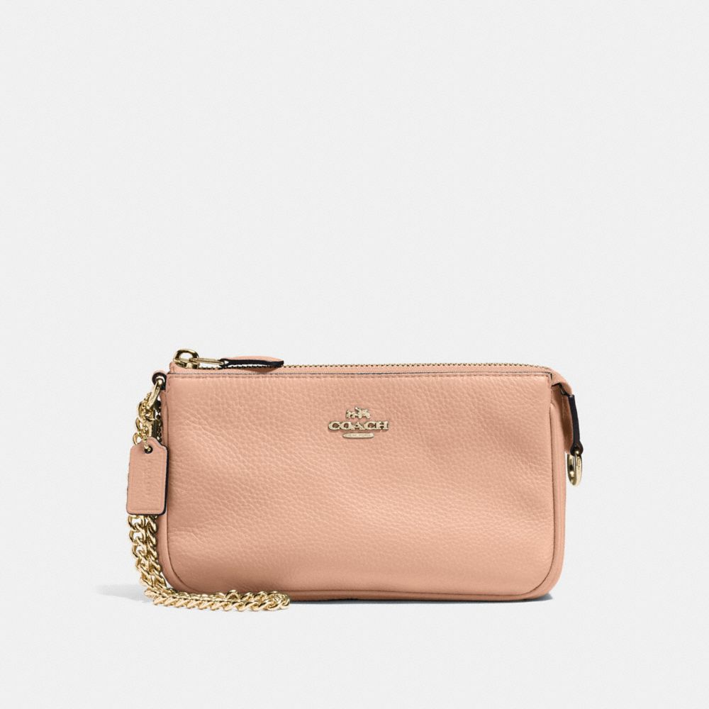COACH LARGE WRISTLET 19 IN PEBBLE LEATHER - IMITATION GOLD/NUDE PINK - F53340