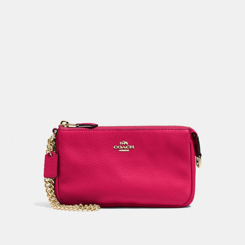 LARGE WRISTLET 19 IN PEBBLE LEATHER - COACH f53340 - IMITATION  GOLD/BRIGHT PINK