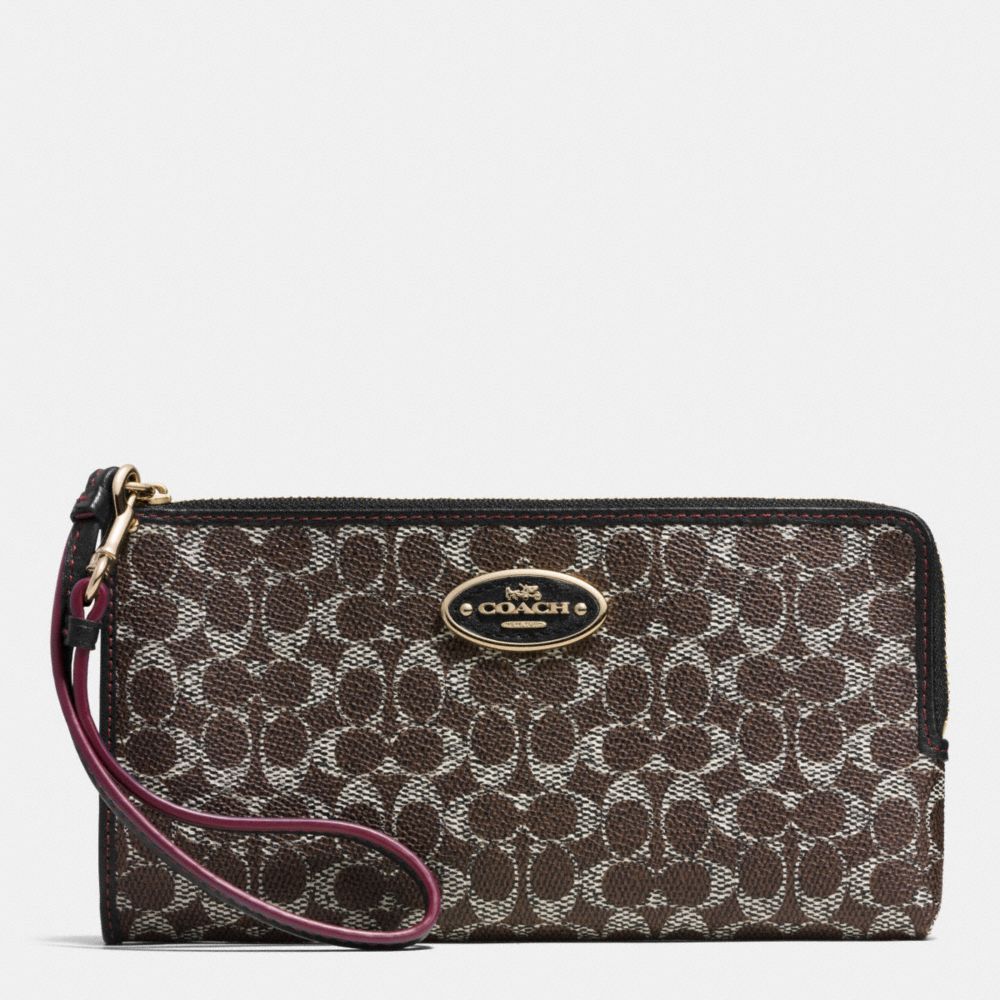 L-ZIP WALLET IN EMBOSSED SIGNATURE CANVAS - COACH f53412 -  LIGHT GOLD/SADDLE/BLACK