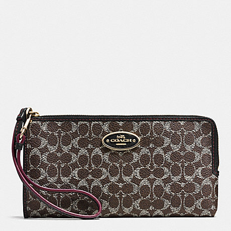 COACH L-ZIP WALLET IN EMBOSSED SIGNATURE CANVAS -  LIGHT GOLD/SADDLE/BLACK - f53412