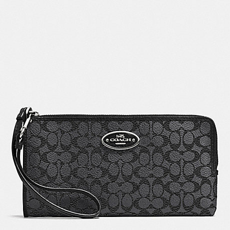 COACH L-ZIP WALLET IN EMBOSSED SIGNATURE - SILVER/CHARCOAL - f53412