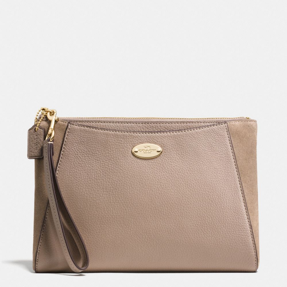 COACH MORGAN CLUTCH 24 IN EXOTIC TRIM LEATHER - LIGHT GOLD/STONE - F53419