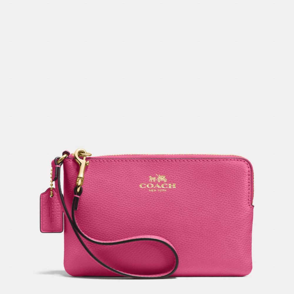 CORNER ZIP WRISTLET IN CROSSGRAIN LEATHER - COACH f53429 -  IMITATION GOLD/DAHLIA