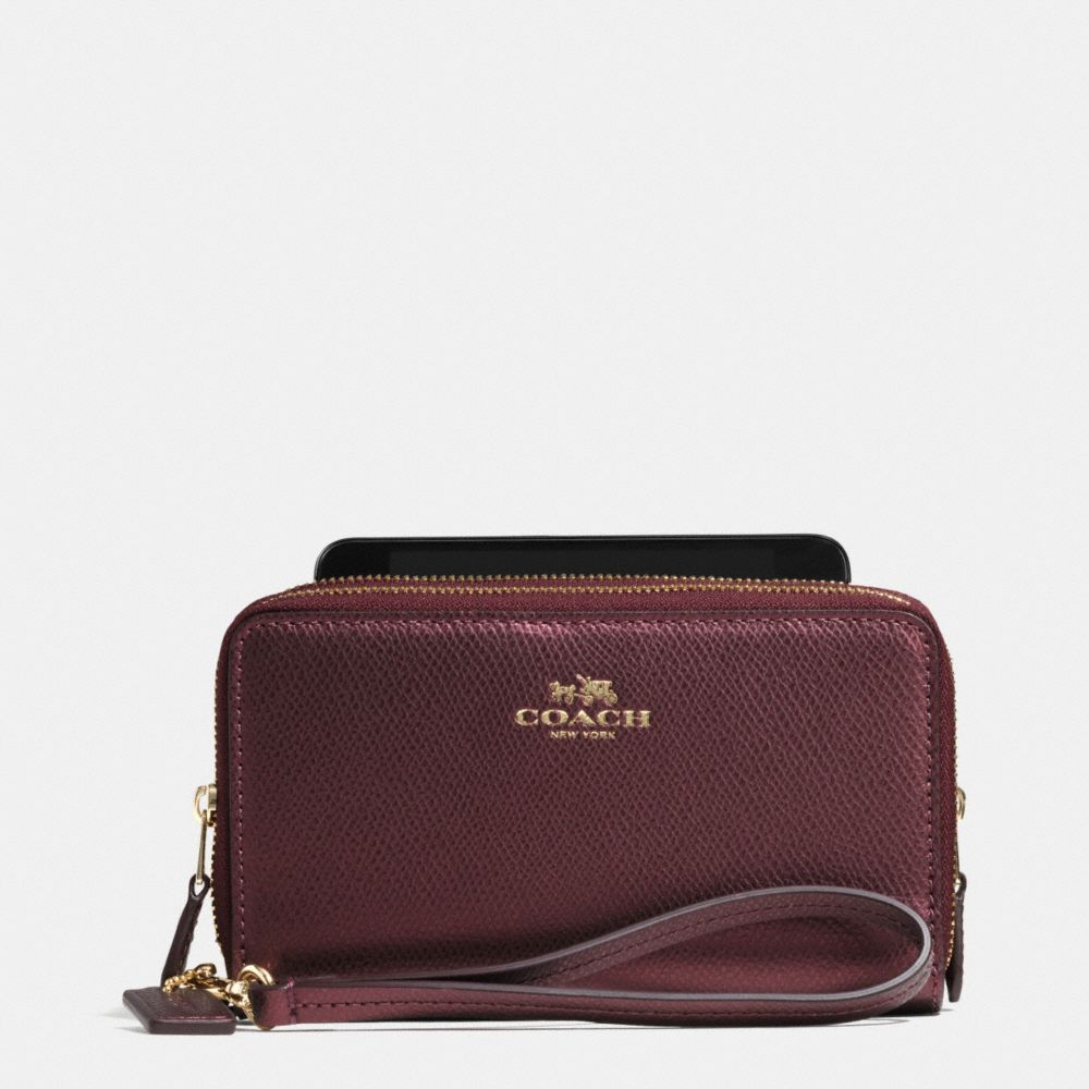 DOUBLE ZIP PHONE WALLET IN BRAMBLE ROSE LEATHER - COACH f53443 - IMEET