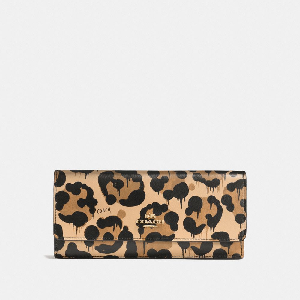 SOFT WALLET IN CROSSGRAIN LEATHER WITH WILD BEAST PRINT - COACH f53454 - LIGHT GOLD/WILD BEAST