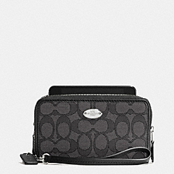 DOUBLE ZIP PHONE WALLET IN SIGNATURE - COACH f53537 - SILVER/BLACK SMOKE/BLACK