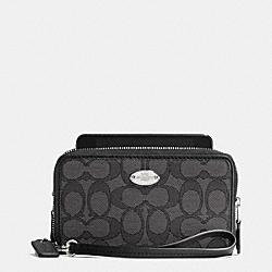 COACH DOUBLE ZIP PHONE WALLET IN SIGNATURE - SILVER/BLACK SMOKE/BLACK - F53537