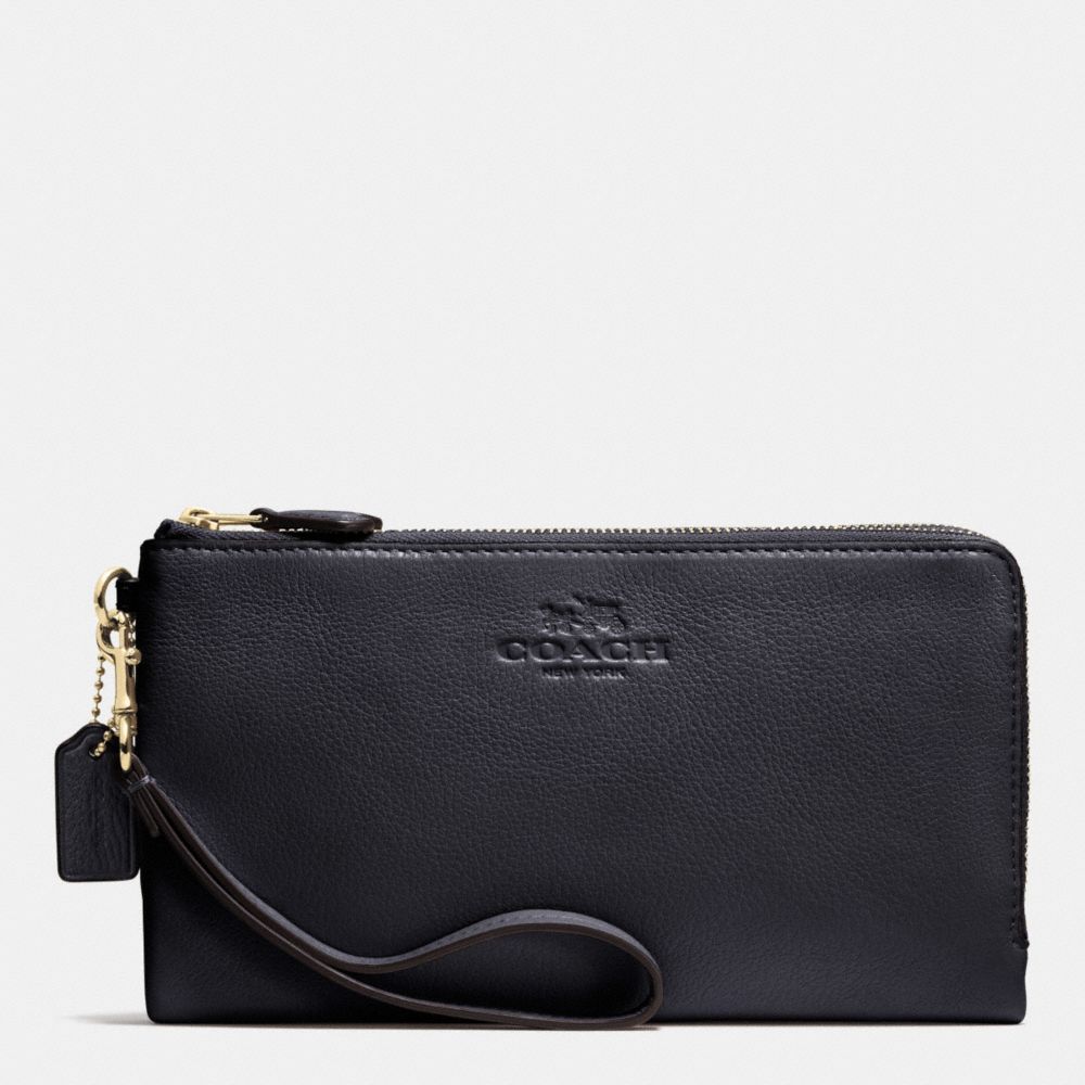 DOUBLE ZIP WALLET IN PEBBLE LEATHER - COACH f53561 - LIGHT GOLD/MIDNIGHT