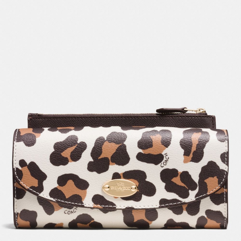 POP SLIM ENVELOPE WALLET IN OCELOT PRINT HAIRCALF - COACH f53566 - LIGHT GOLD/CHALK MULTI