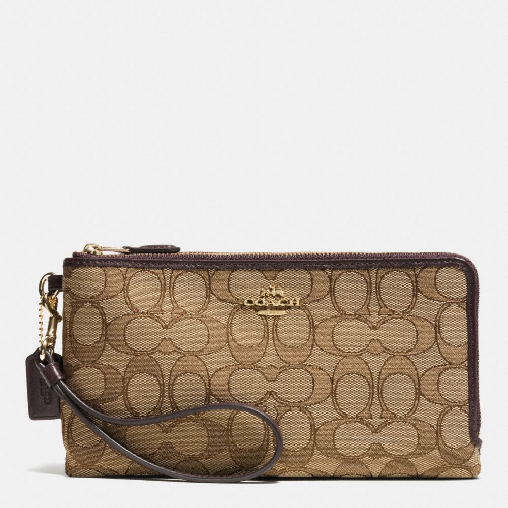 DOUBLE ZIP WALLET IN SIGNATURE - COACH f53610 - LIGHT  GOLD/KHAKI/BROWN