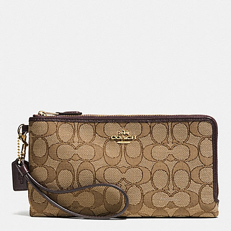 COACH DOUBLE ZIP WALLET IN SIGNATURE - LIGHT GOLD/KHAKI/BROWN - f53610