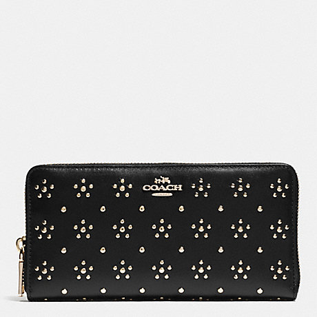 COACH ALL OVER STUD ACCORDION ZIP WALLET IN CALF LEATHER - IMITATION GOLD/BLACK - f53638