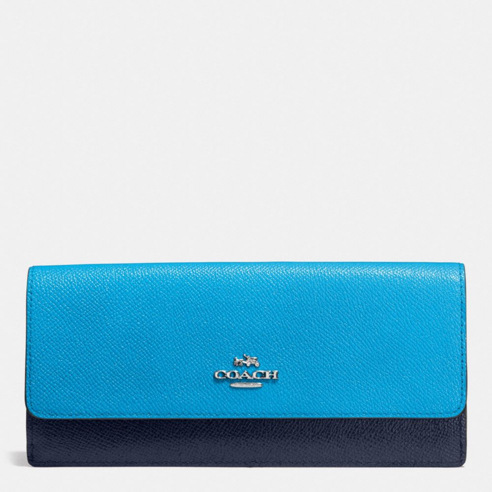 SOFT WALLET IN COLORBLOCK LEATHER - COACH f53652 - SILVER/AZURE/NAVY