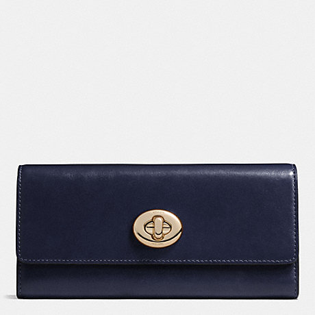 COACH TURNLOCK SLIM ENVELOPE WALLET IN SMOOTH LEATHER - LIGHT GOLD/NAVY - f53663