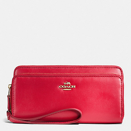 COACH DOUBLE ACCORDION ZIP WALLET IN SMOOTH LEATHER - IMITATION GOLD/CLASSIC RED - f53680