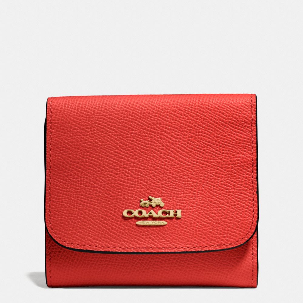 SMALL WALLET IN CROSSGRAIN LEATHER - COACH f53716 - LIGHT GOLD/CARMINE