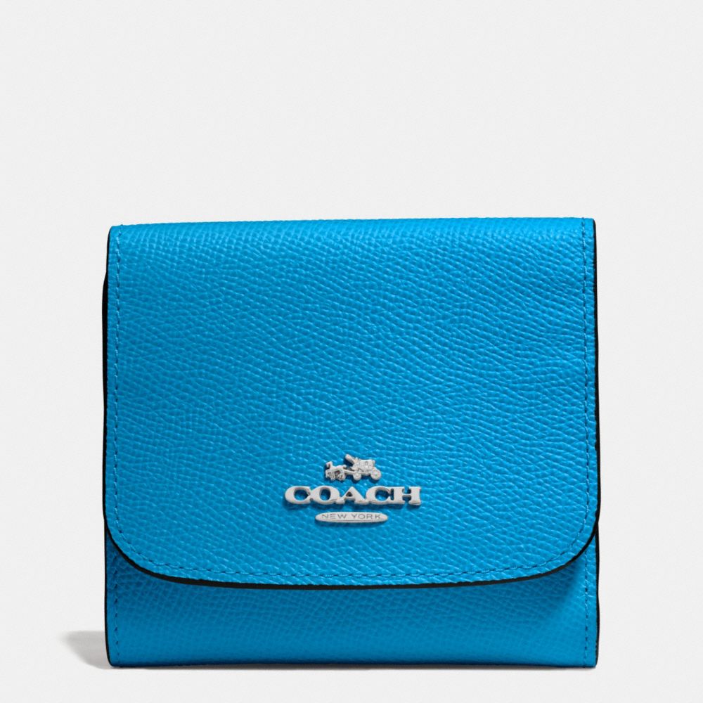 SMALL WALLET IN CROSSGRAIN LEATHER - COACH f53716 - SILVER/AZURE