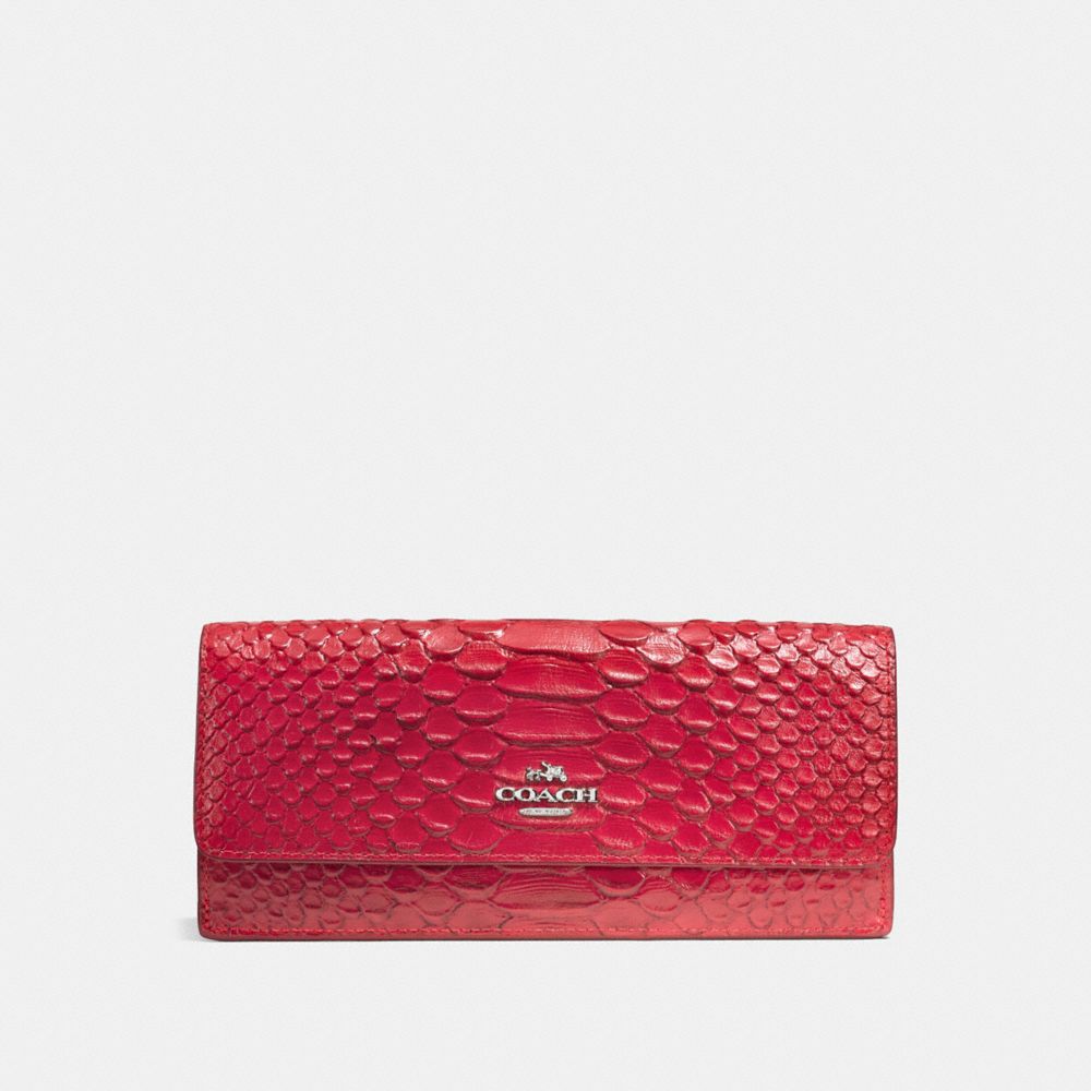 SOFT WALLET IN SNAKE EMBOSSED LEATHER - COACH f53734 - SILVER/TRUE RED