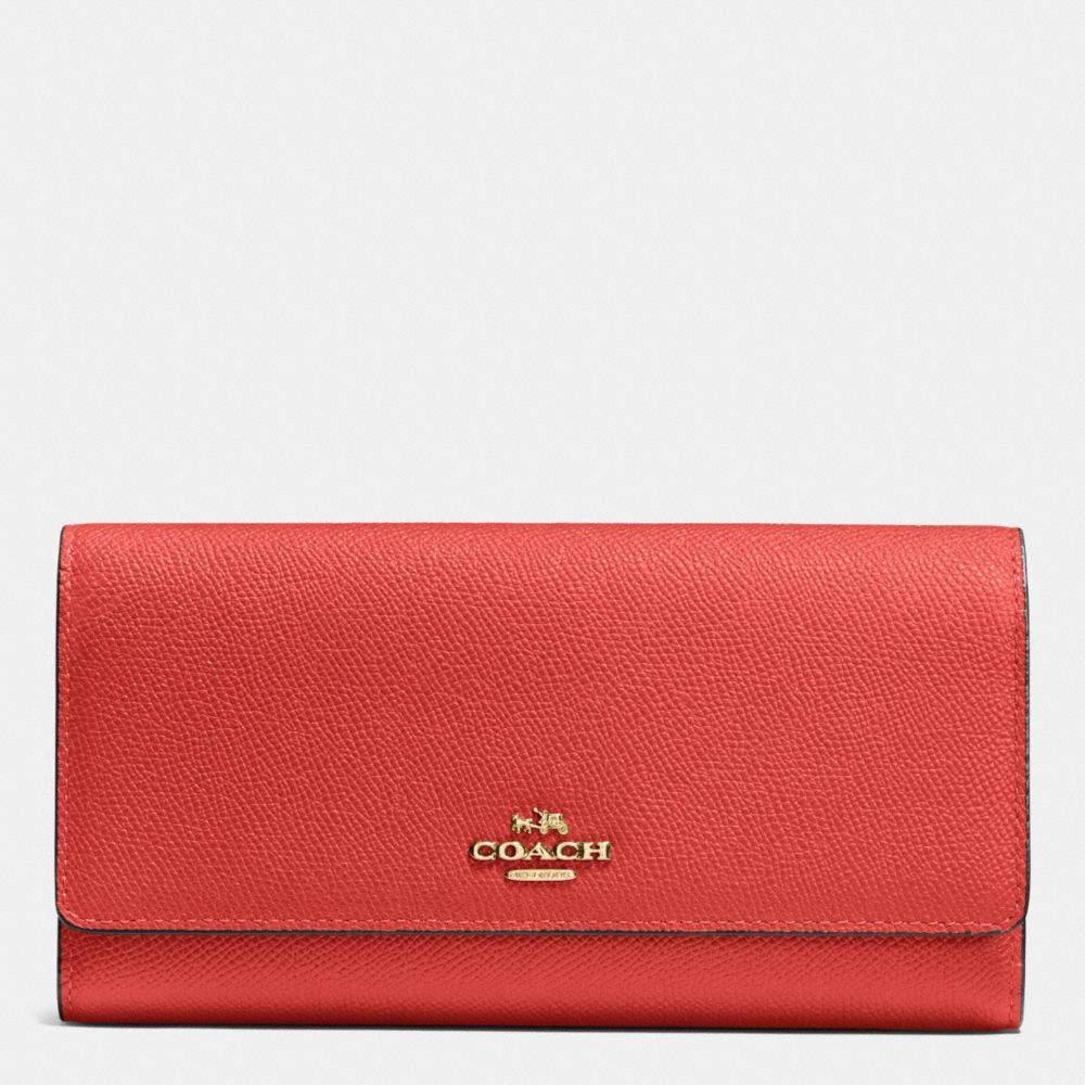 TRIFOLD WALLET IN CROSSGRAIN LEATHER - COACH f53754 - LIGHT GOLD/CARMINE