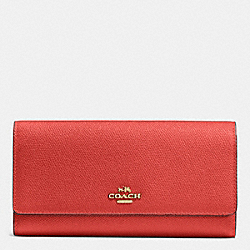 COACH TRIFOLD WALLET IN CROSSGRAIN LEATHER - LIGHT GOLD/CARMINE - F53754