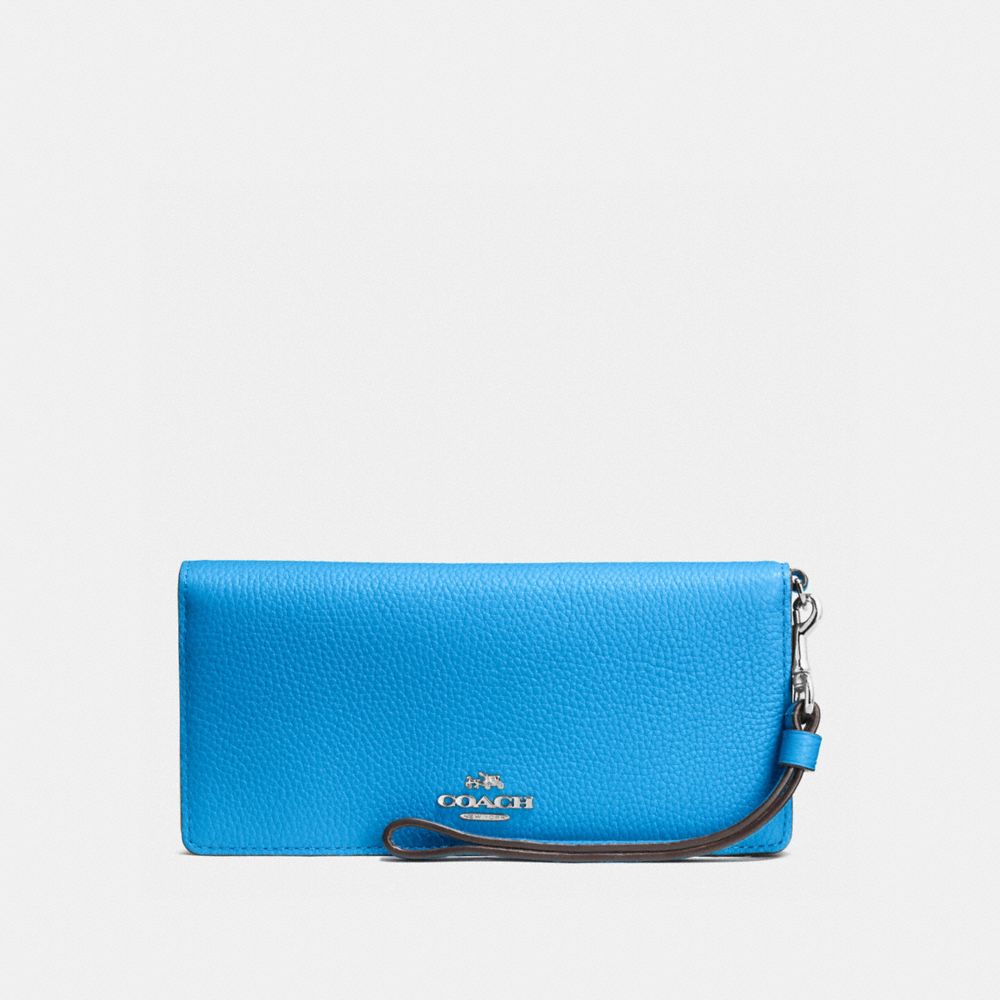 SLIM WALLET IN COLORBLOCK LEATHER - COACH f53759 - SILVER/AZURE/NAVY