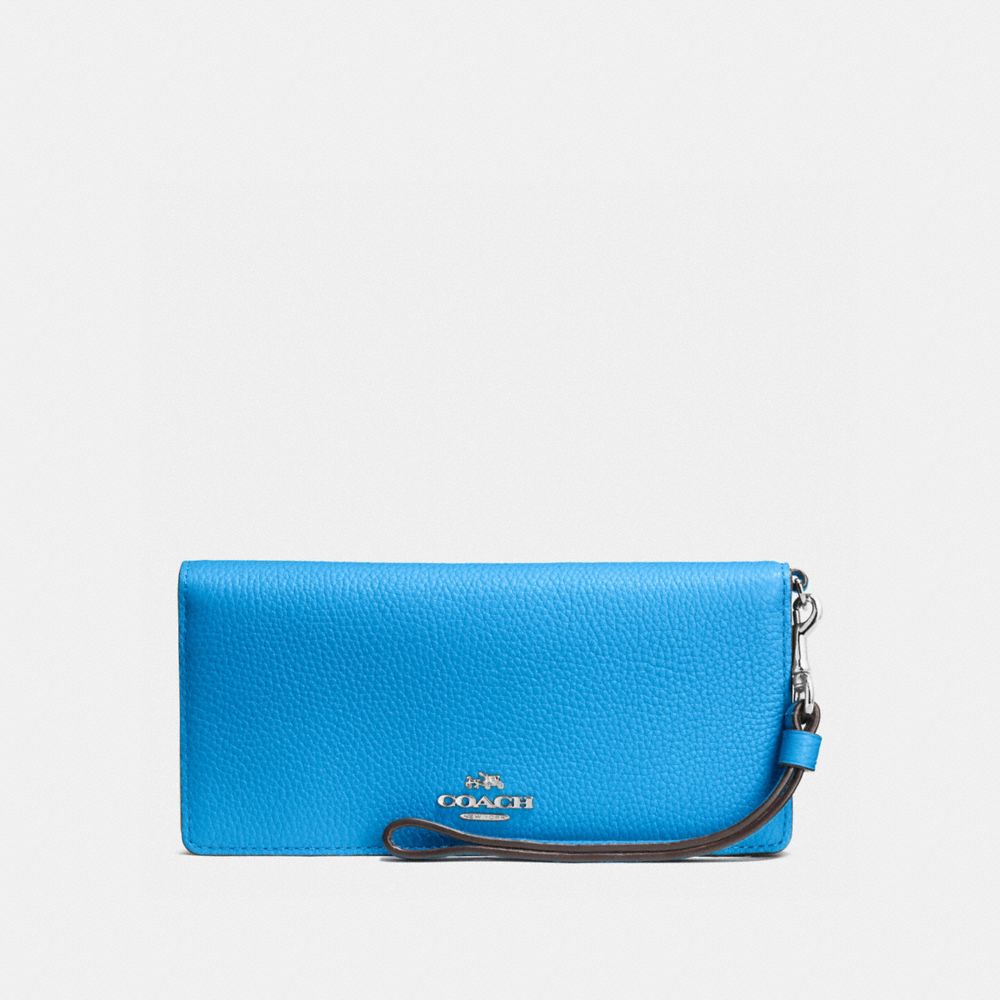 SLIM WALLET IN COLORBLOCK LEATHER - COACH f53759 -  SILVER/AZURE/NAVY