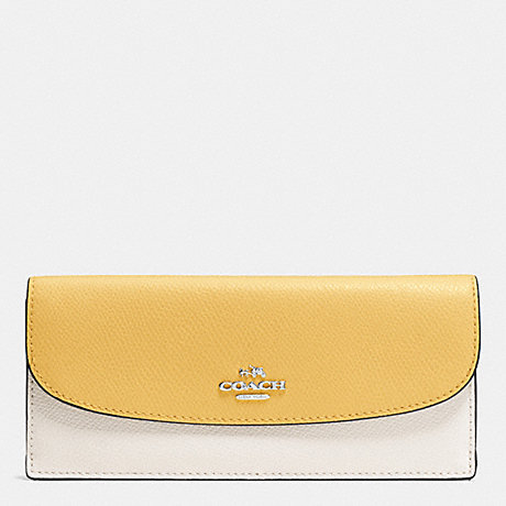 COACH SOFT WALLET IN COLORBLOCK CROSSGRAIN LEATHER - SILVER/CANARY MULTI - f53777