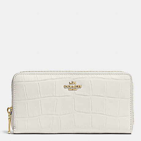 COACH ACCORDION ZIP WALLET IN CROC EMBOSSED LEATHER - IMITATION GOLD/CHALK - f53836