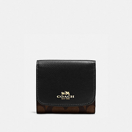 COACH SMALL WALLET IN SIGNATURE - IMITATION GOLD/BROWN/BLACK - f53837