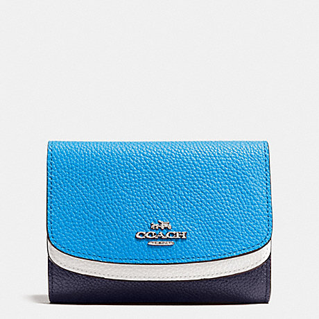 COACH MEDIUM DOUBLE FLAP WALLET IN COLORBLOCK LEATHER - SILVER/NAVY MULTI - f53852