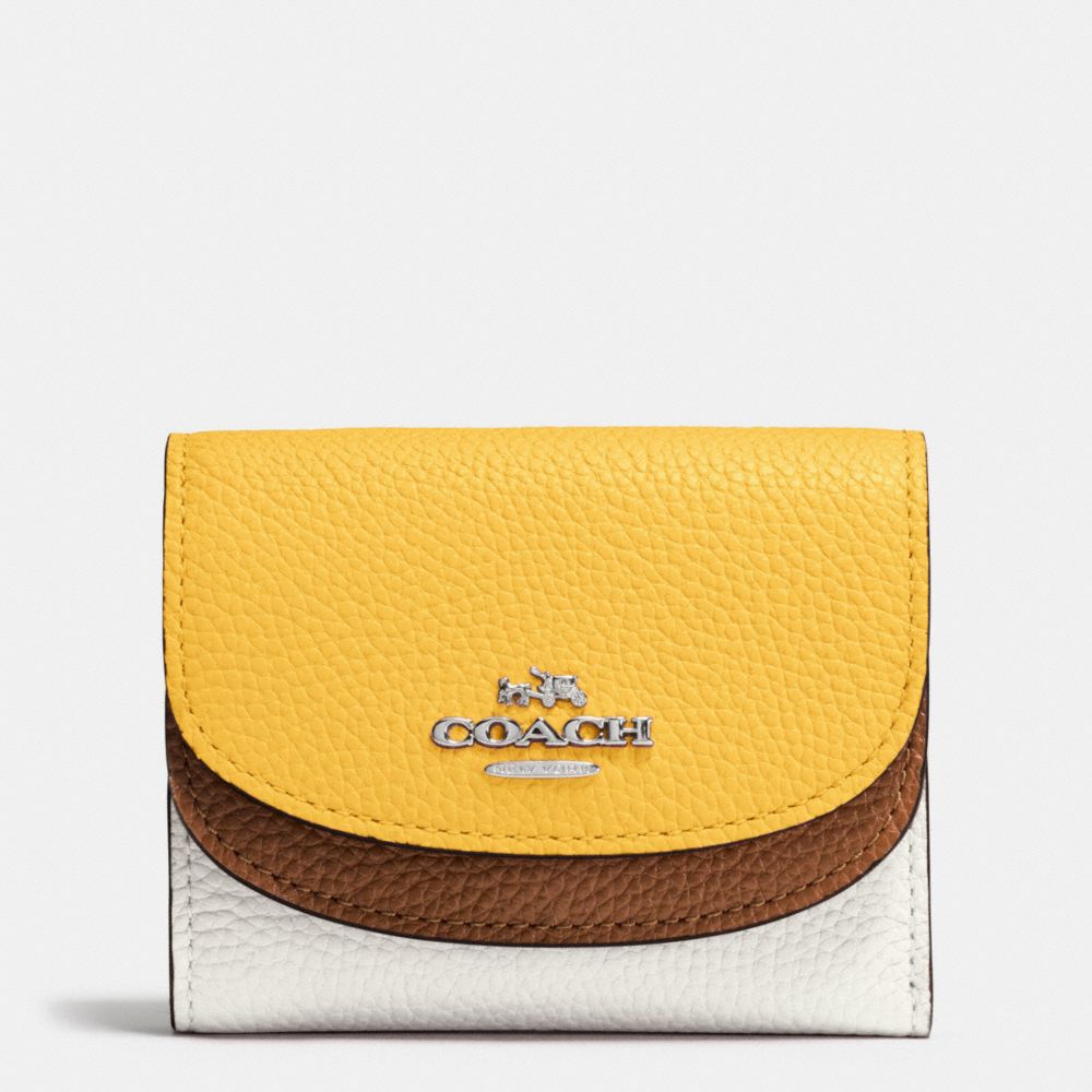 DOUBLE FLAP SMALL WALLET IN COLORBLOCK LEATHER - COACH f53859 - SILVER/CANARY MULTI