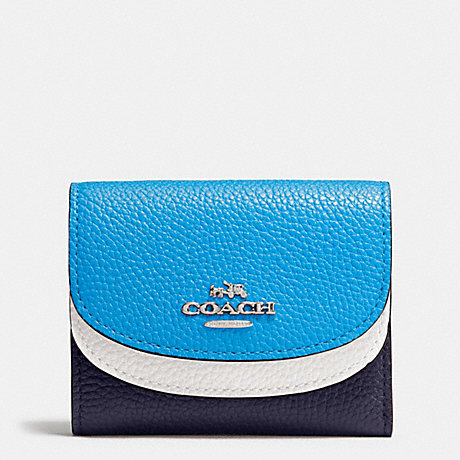 COACH DOUBLE FLAP SMALL WALLET IN COLORBLOCK LEATHER - SILVER/NAVY MULTI - f53859