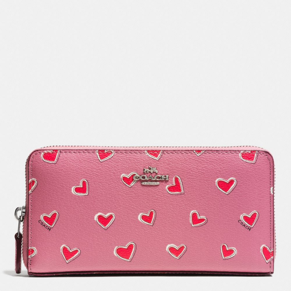 ACCORDION ZIP WALLET IN HEART PRINT COATED CANVAS - COACH f53885 - SILVER/PINK