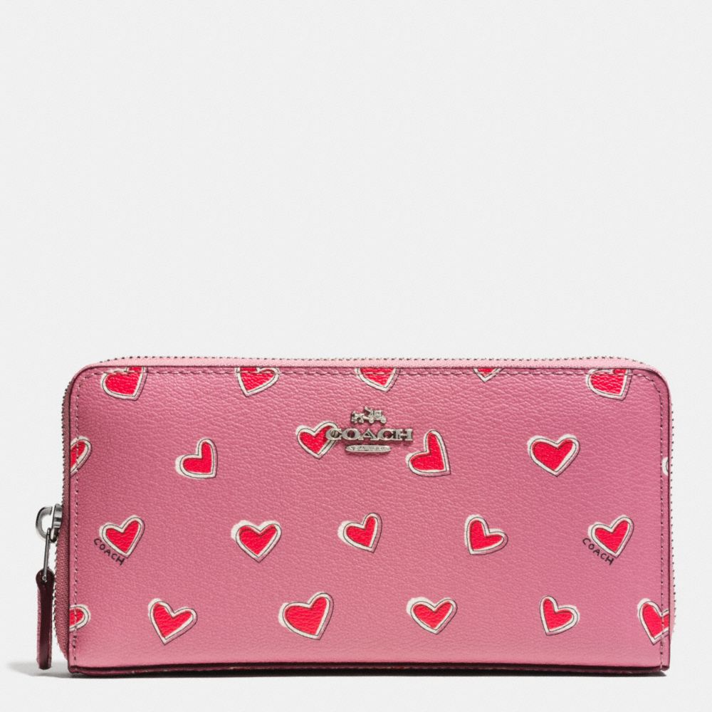 ACCORDION ZIP WALLET IN HEART PRINT COATED CANVAS - COACH f53885  - SILVER/PINK