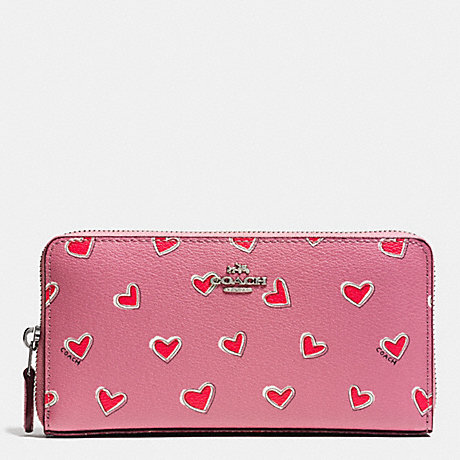 COACH ACCORDION ZIP WALLET IN HEART PRINT COATED CANVAS - SILVER/PINK - f53885
