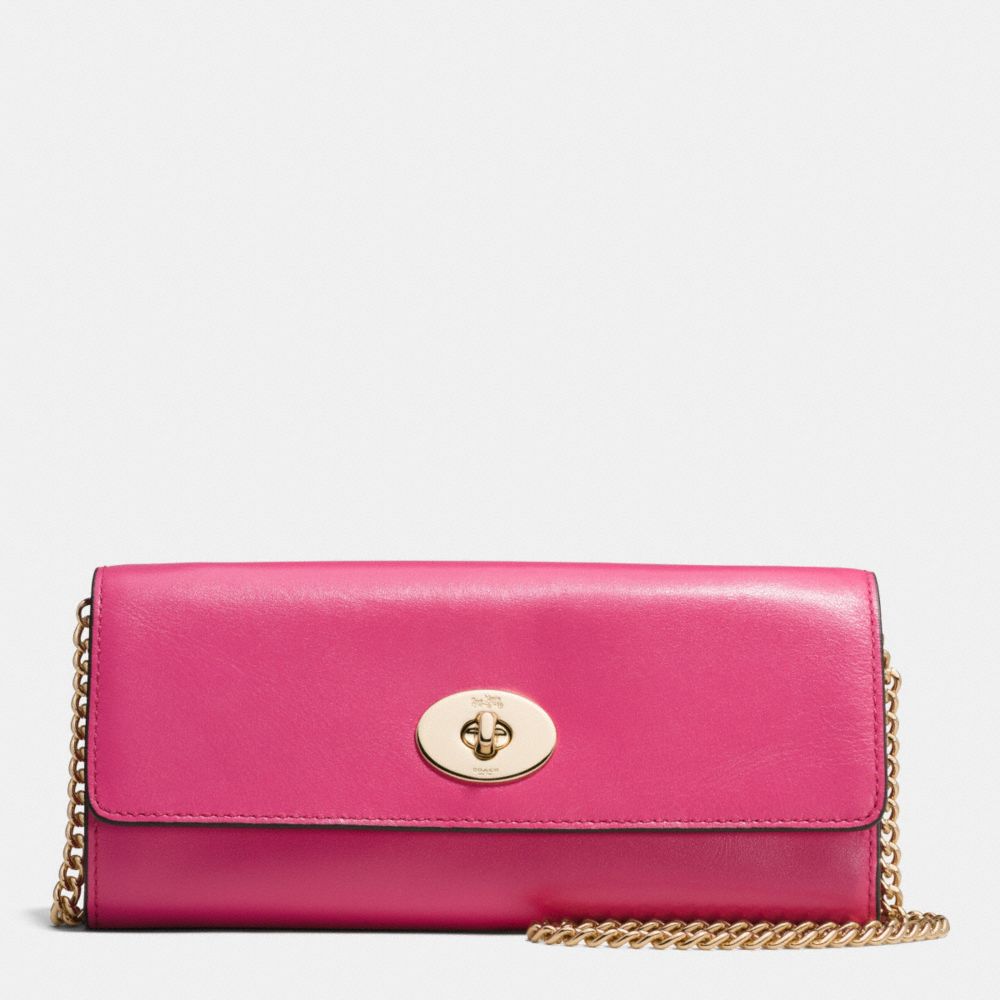 TURNLOCK SLIM ENVELOPE IN SMOOTH LEATHER - COACH f53890 -  IMITATION GOLD/DAHLIA