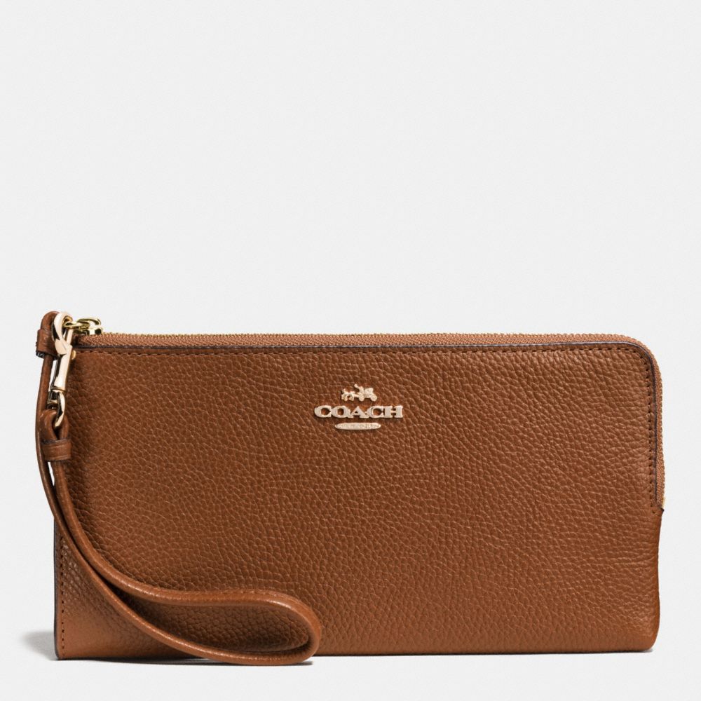 ZIP WALLET IN POLISHED PEBBLE LEATHER - COACH f53892 - LIGHT GOLD/SADDLE