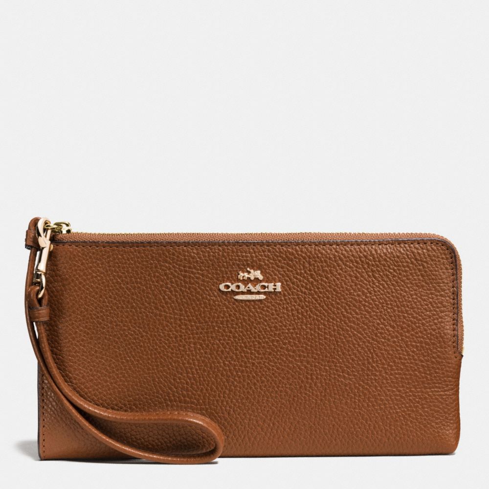 ZIP WALLET IN POLISHED PEBBLE LEATHER - COACH f53892 - LIGHT  GOLD/SADDLE