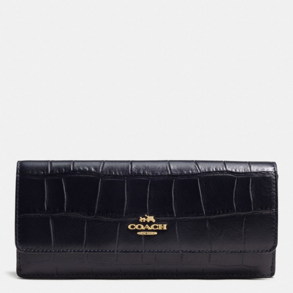SOFT WALLET IN CROC EMBOSSED LEATHER - COACH f53923 - LIGHT  GOLD/NAVY
