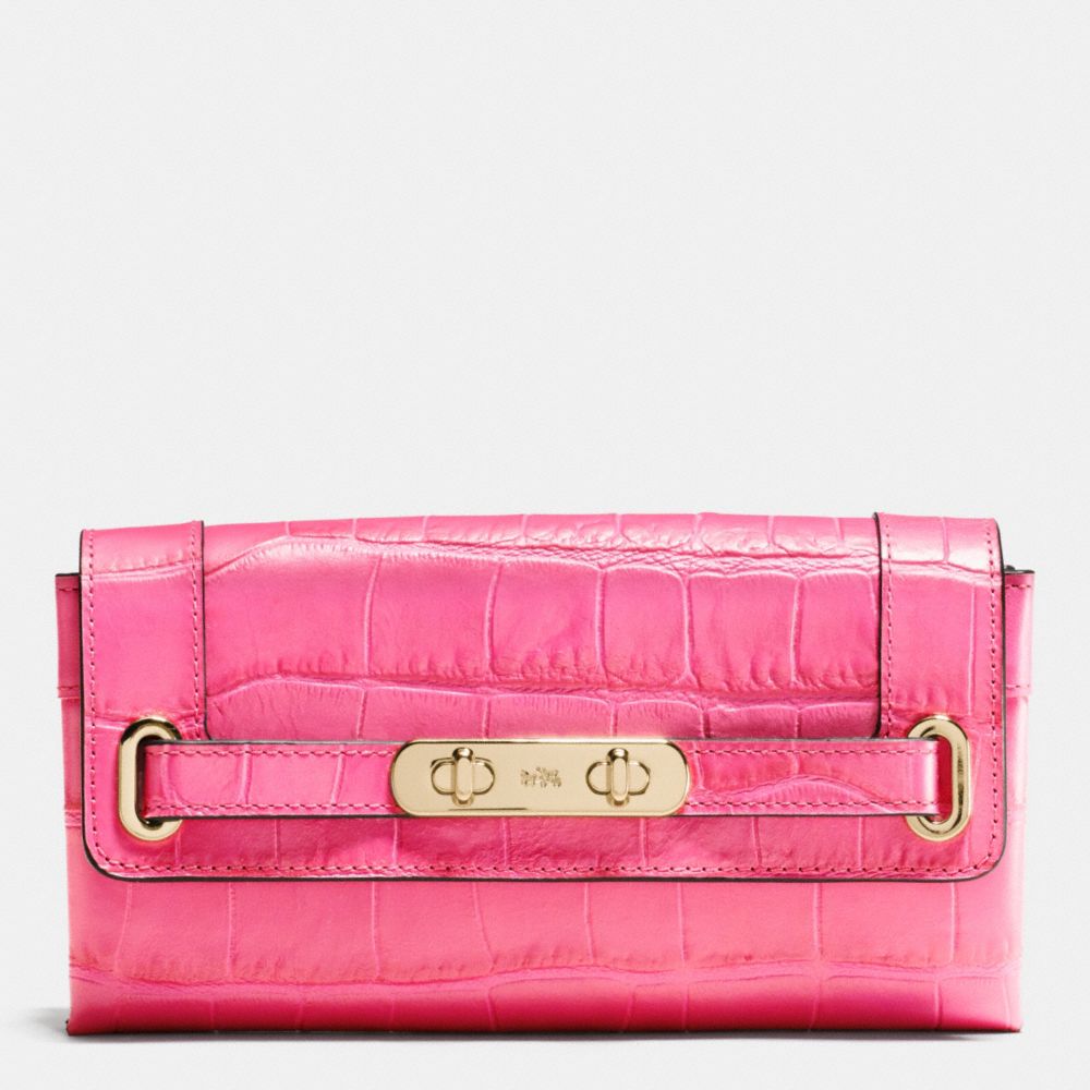 COACH SWAGGER WALLET IN CROC EMBOSSED LEATHER - COACH f53963 -  LIGHT GOLD/DAHLIA
