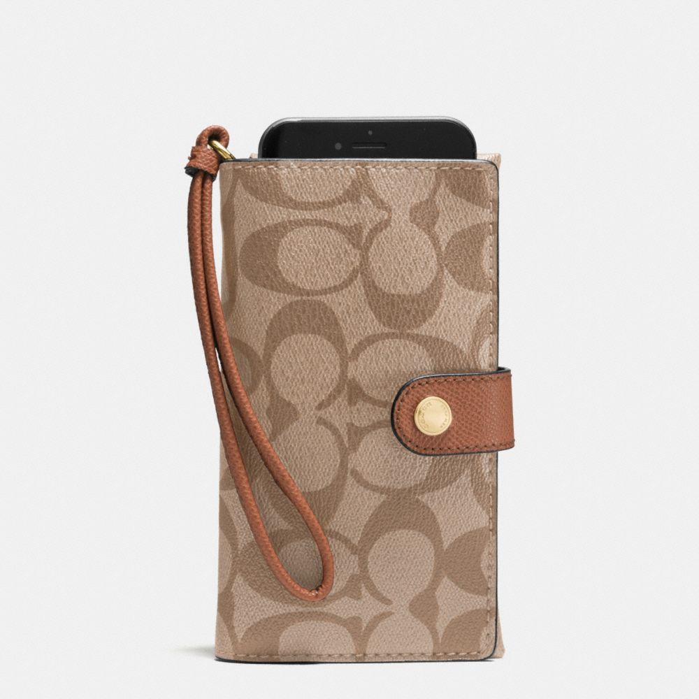 PHONE CLUTCH IN SIGNATURE - COACH f53975 - IMITATION  GOLD/KHAKI/SADDLE