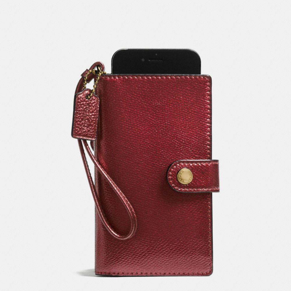 PHONE CLUTCH IN CROSSGRAIN LEATHER - COACH f53977 - IMITATION GOLD/METALLIC CHERRY