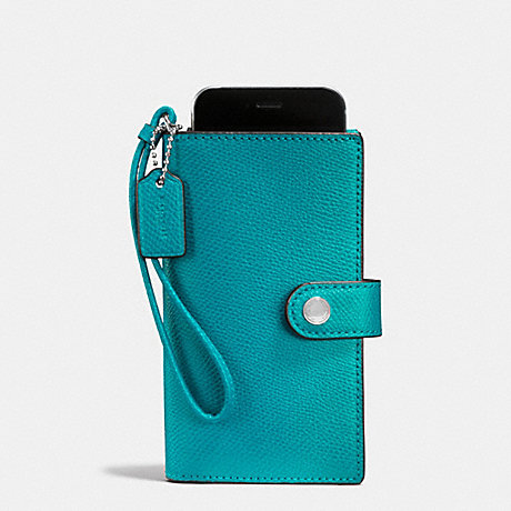 COACH PHONE CLUTCH IN CROSSGRAIN LEATHER - SILVER/TURQUOISE - f53977