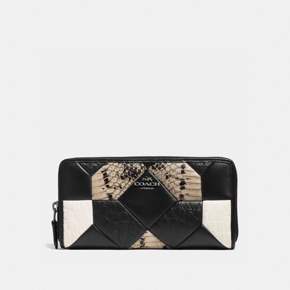 CANYON QUILT ACCORDION ZIP WALLET IN EXOTIC EMBOSSED LEATHER - COACH f53985 - DARK GUNMETAL/BLACK/CHALK